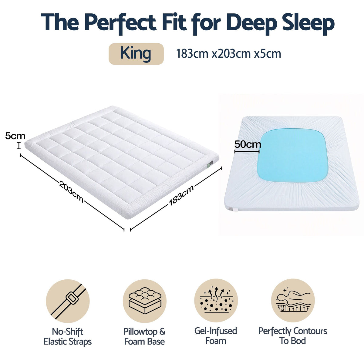 Giselle 8cm King Memory Foam Mattress Topper Pillow Top with Gel Foam