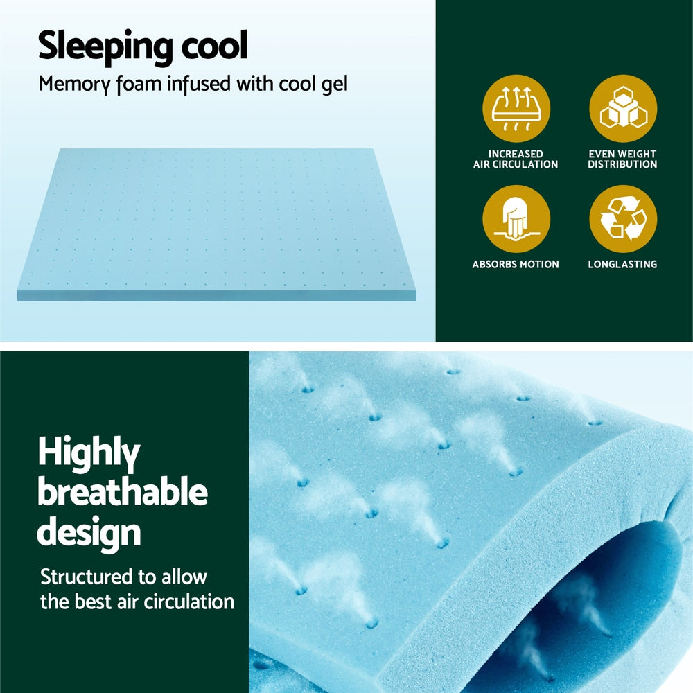 Mattress Toppers: Giselle Bedding Memory Foam Mattress Topper Ventilated Cool Gel 5cm Queen
