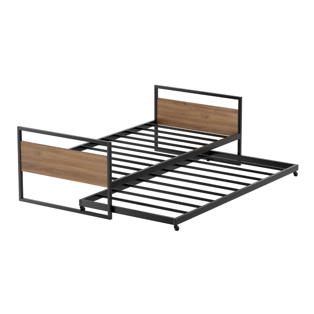 Beds & Bed Frames: Artiss Bed Frame 2x Single Size Metal Trundle Daybed DEAN