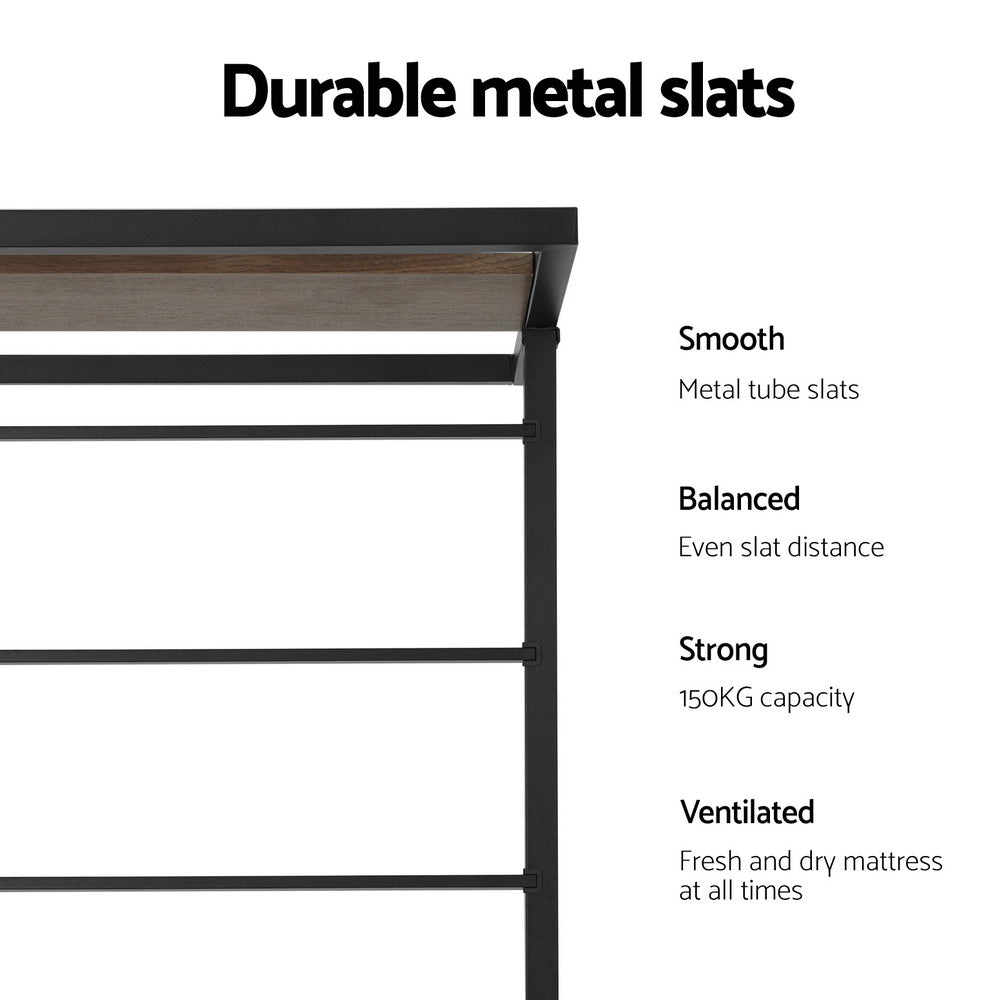 Beds & Bed Frames: Artiss Bed Frame 2x Single Size Metal Trundle Daybed DEAN