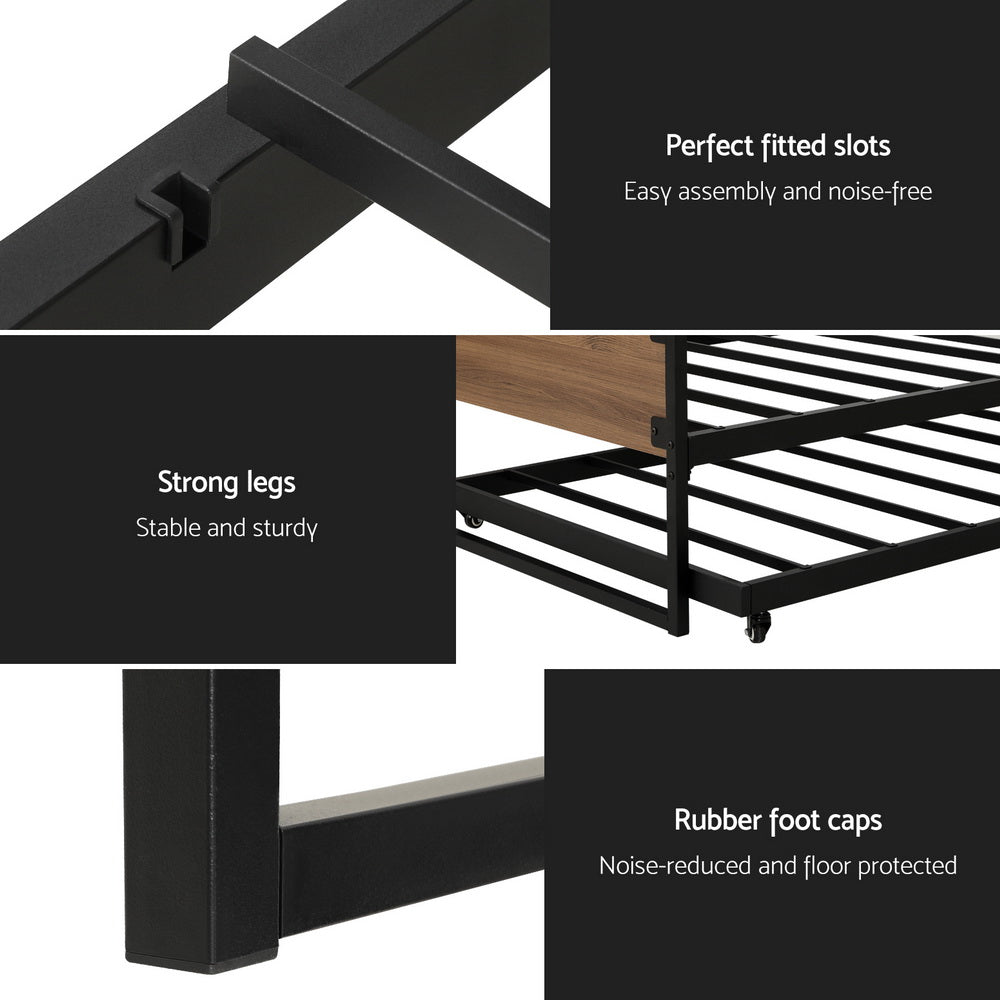 Beds & Bed Frames: Artiss Bed Frame 2x Single Size Metal Trundle Daybed DEAN