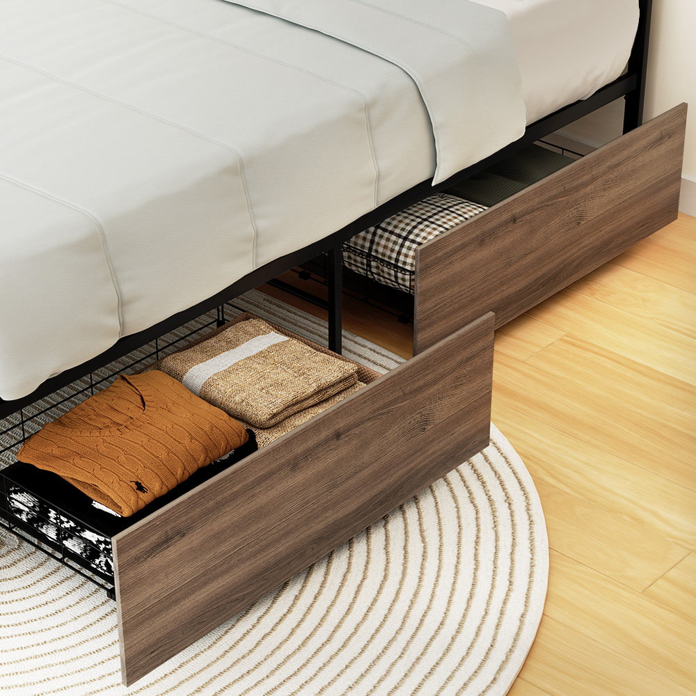 Beds & Bed Frames: Artiss 2x Bed Frame Storage Drawers Trundle Black