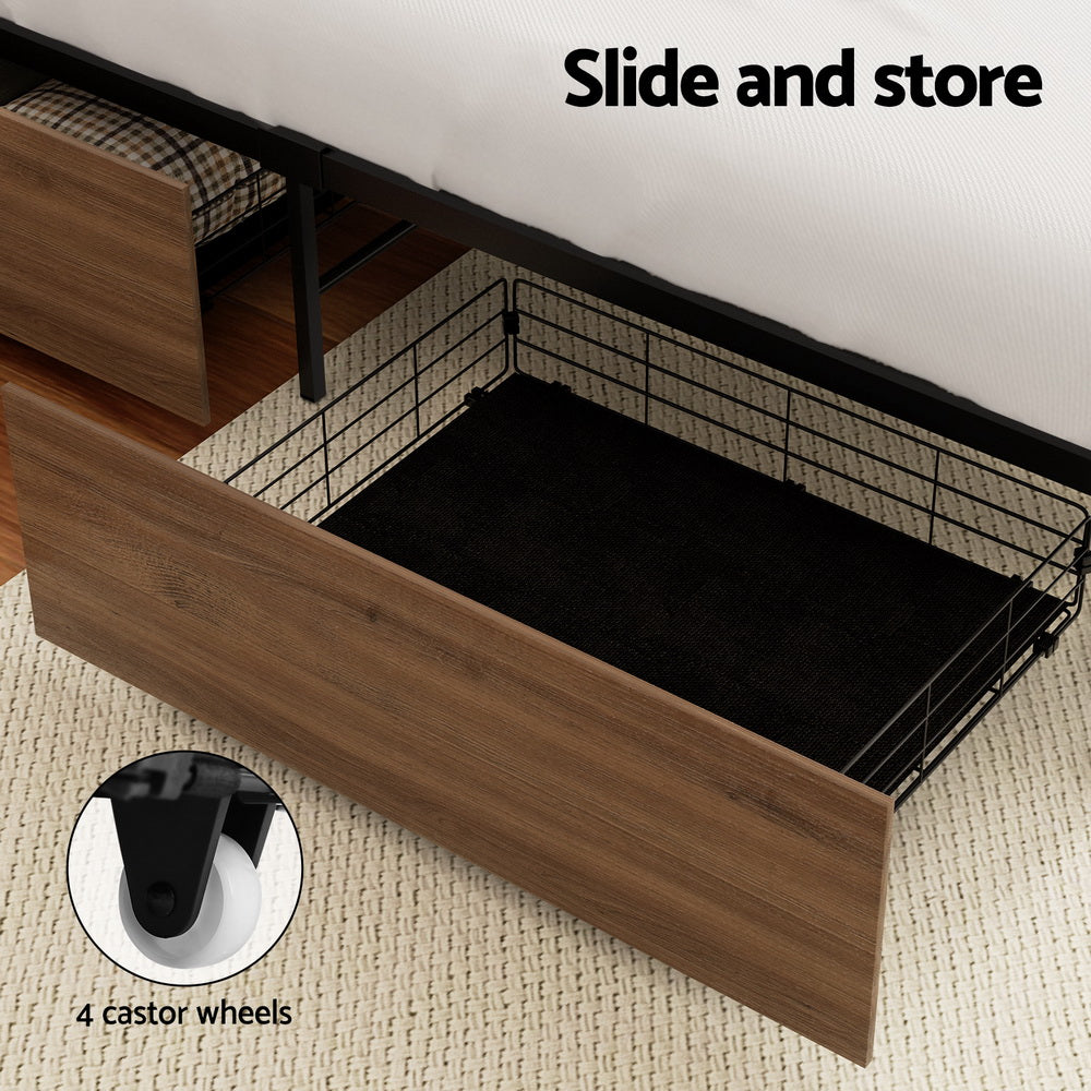 Beds & Bed Frames: Artiss 2x Bed Frame Storage Drawers Trundle Black
