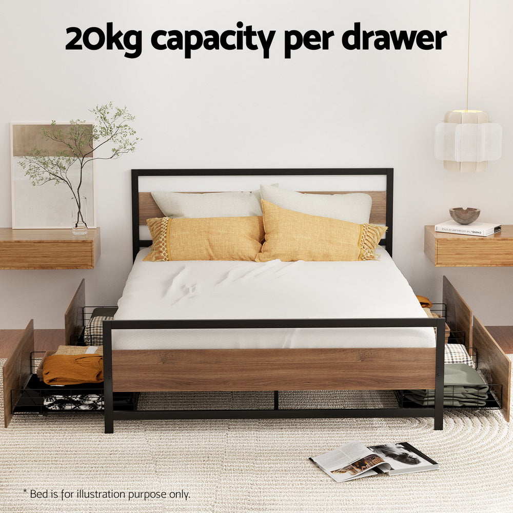 Beds & Bed Frames: Artiss 2x Bed Frame Storage Drawers Trundle Black
