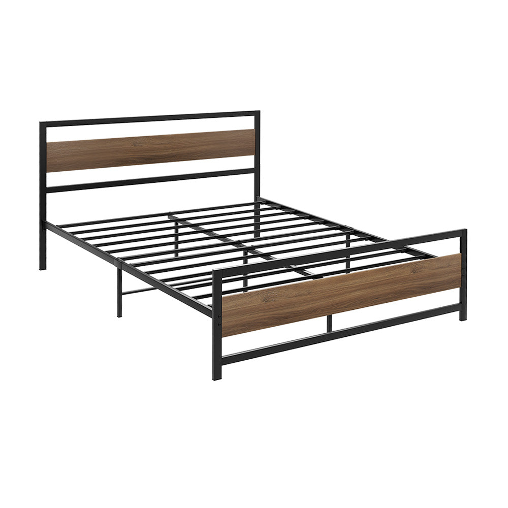 Beds & Bed Frames: Artiss Bed Frame Double Size Metal Base Mattress Platform Foundation Black DREW