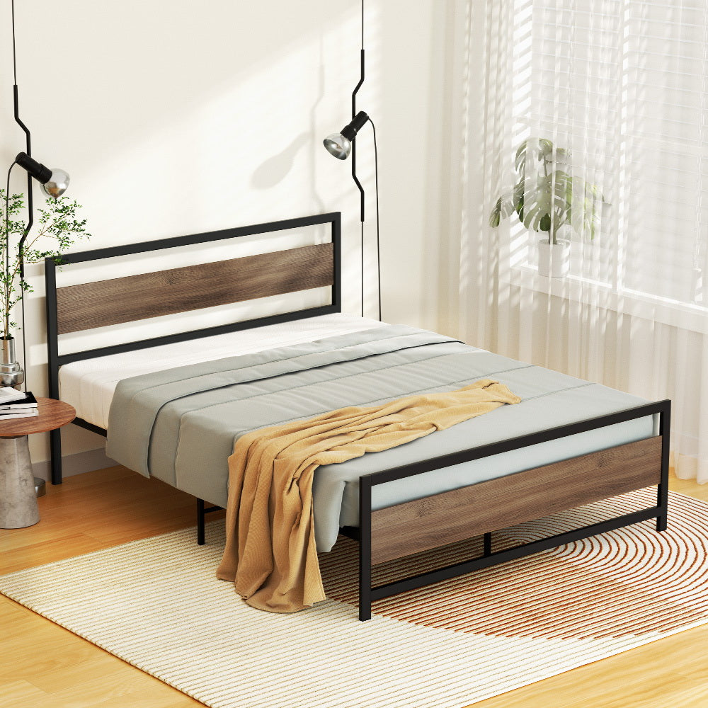 Beds & Bed Frames: Artiss Bed Frame Double Size Metal Base Mattress Platform Foundation Black DREW