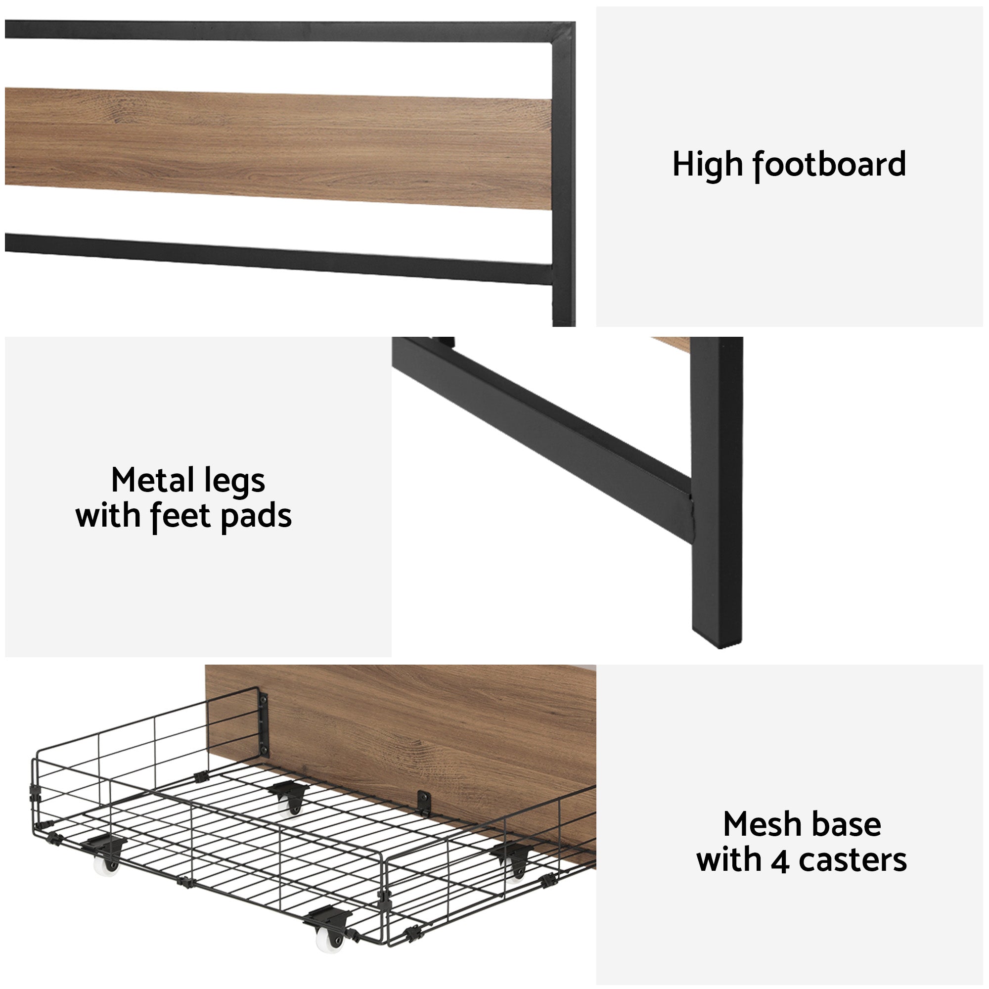 Artiss Bed Frame Double Size Metal Frame with 2 Drawers DREW