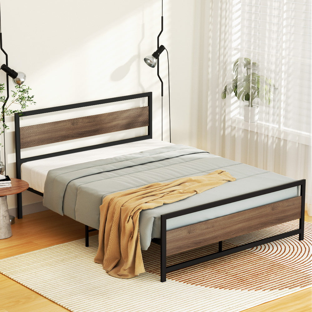 Beds & Bed Frames: Artiss Bed Frame Queen Size Metal Base Mattress Platform Foundation Black DREW