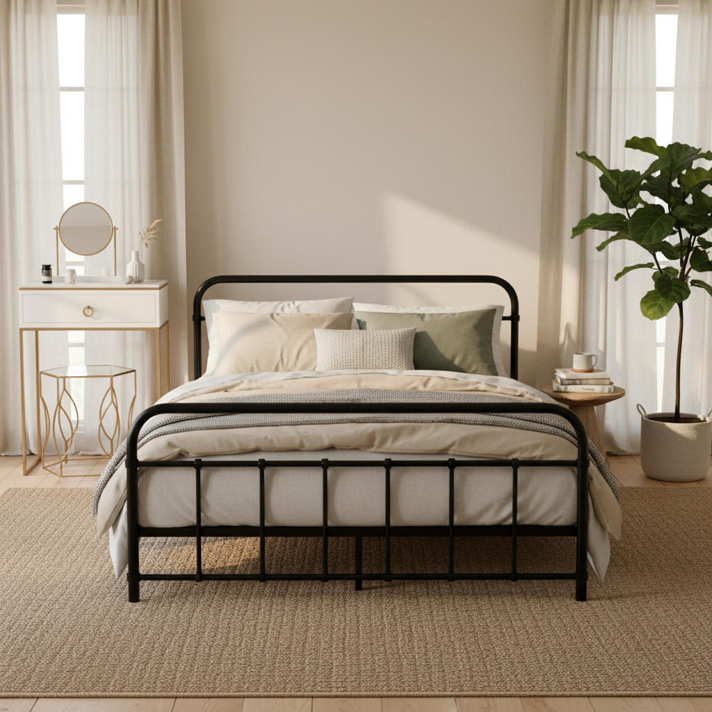 Beds & Bed Frames: Artiss Bed Frame Metal Bed Frame LEO - Double (Black)