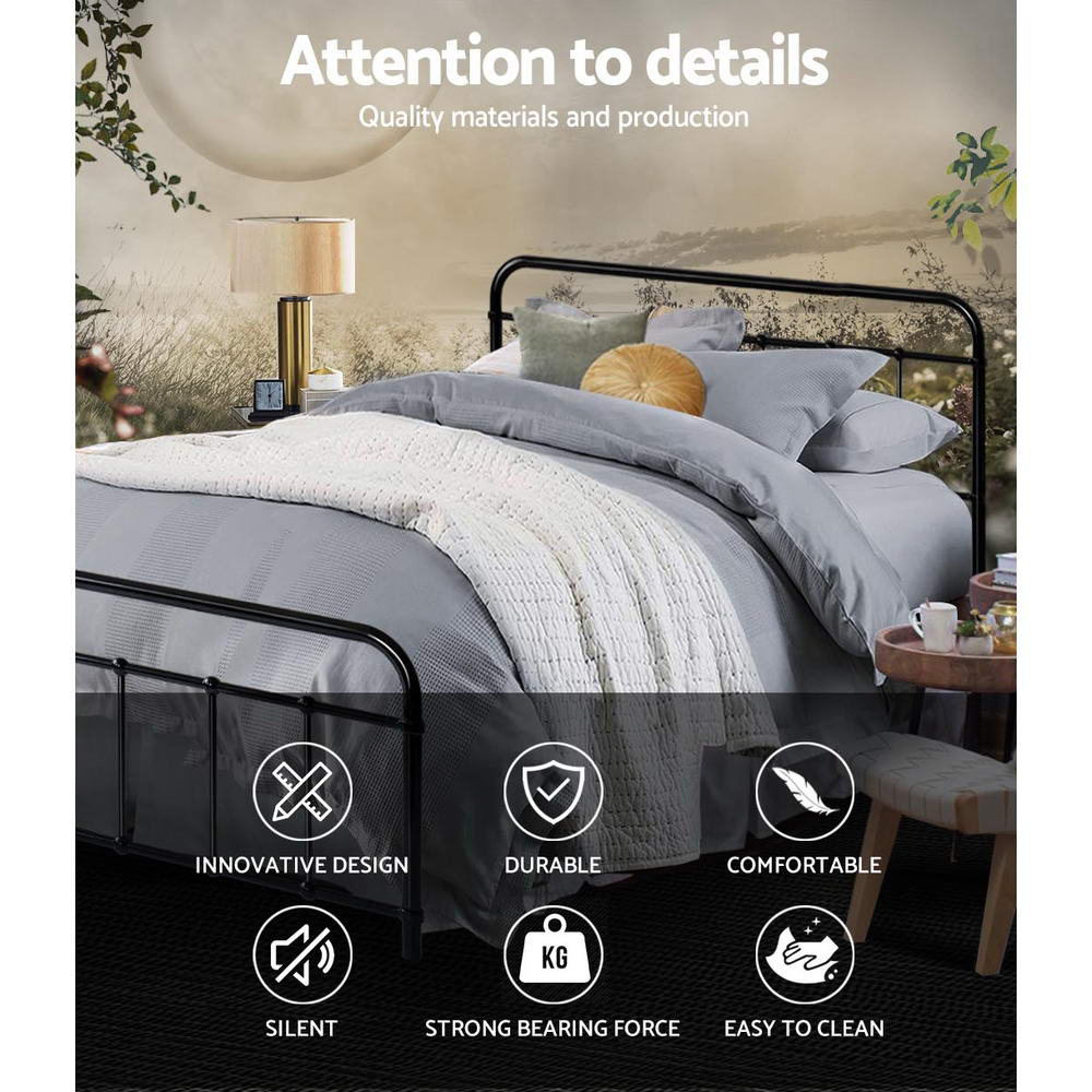 Beds & Bed Frames: Artiss Bed Frame Metal Bed Frame LEO - Double (Black)