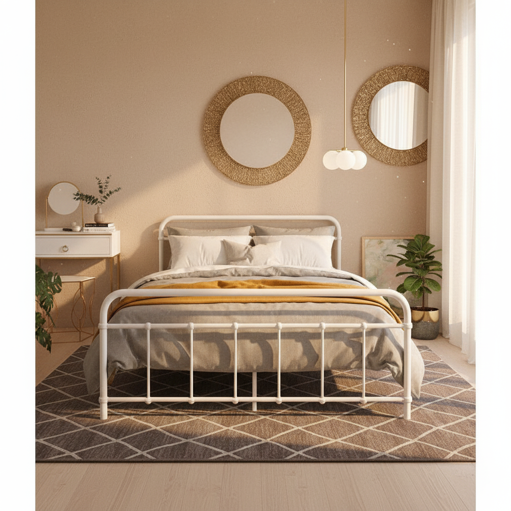 Beds & Bed Frames: Artiss Bed Frame Metal Bed Frame LEO - Double (White)