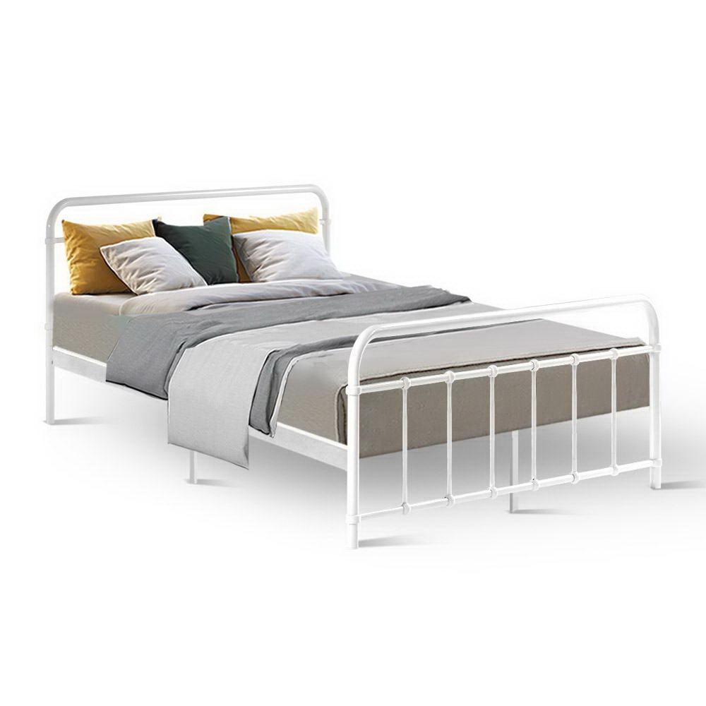 Beds & Bed Frames: Artiss Bed Frame Metal Bed Frame LEO - Double (White)