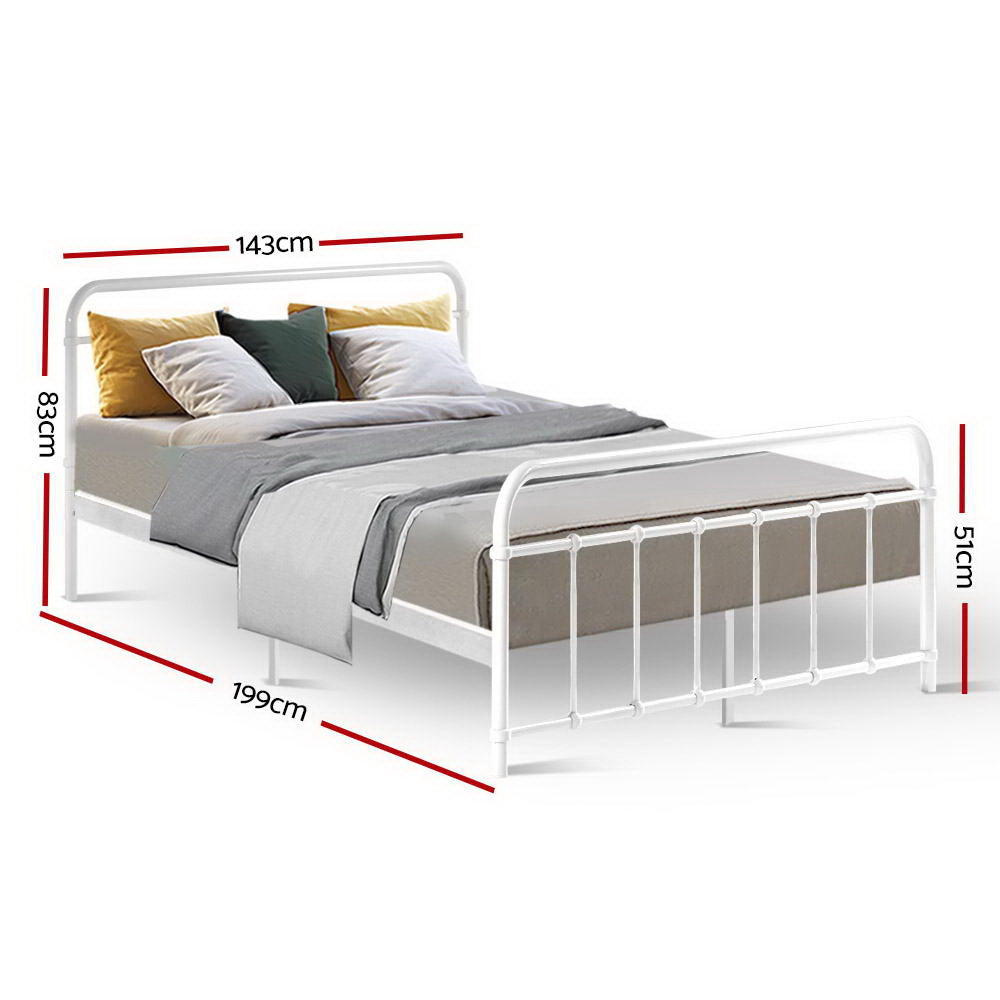 Beds & Bed Frames: Artiss Bed Frame Metal Bed Frame LEO - Double (White)