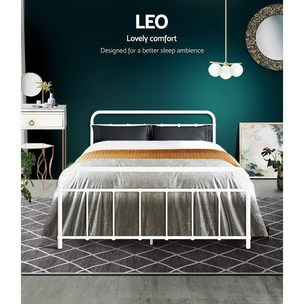 Beds & Bed Frames: Artiss Bed Frame Metal Bed Frame LEO - Double (White)