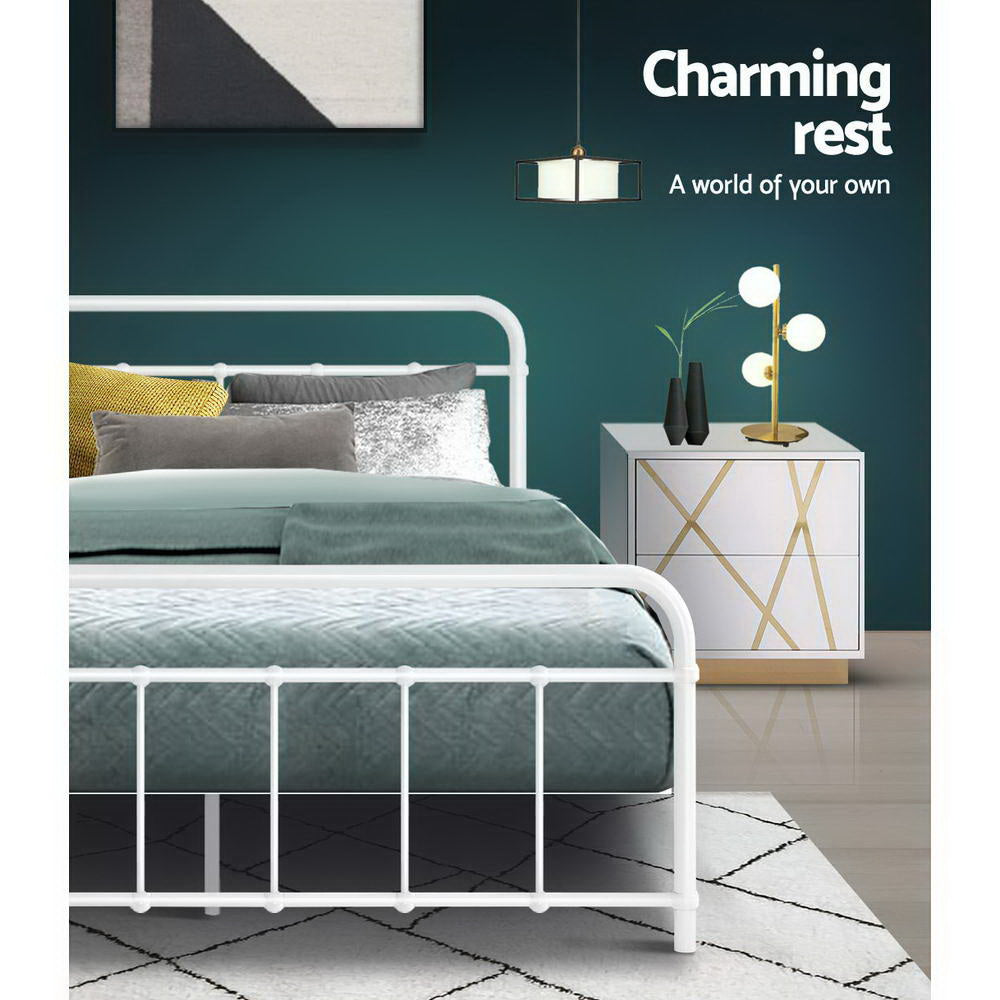 Beds & Bed Frames: Artiss Bed Frame Metal Bed Frame LEO - Double (White)