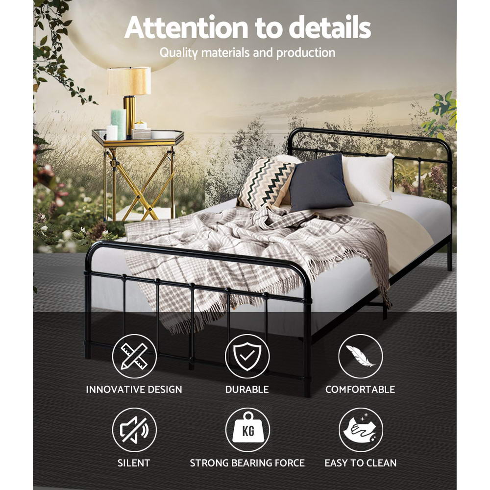 Beds & Bed Frames: Artiss Bed Frame Metal Bed Frame LEO - King Single(Black)