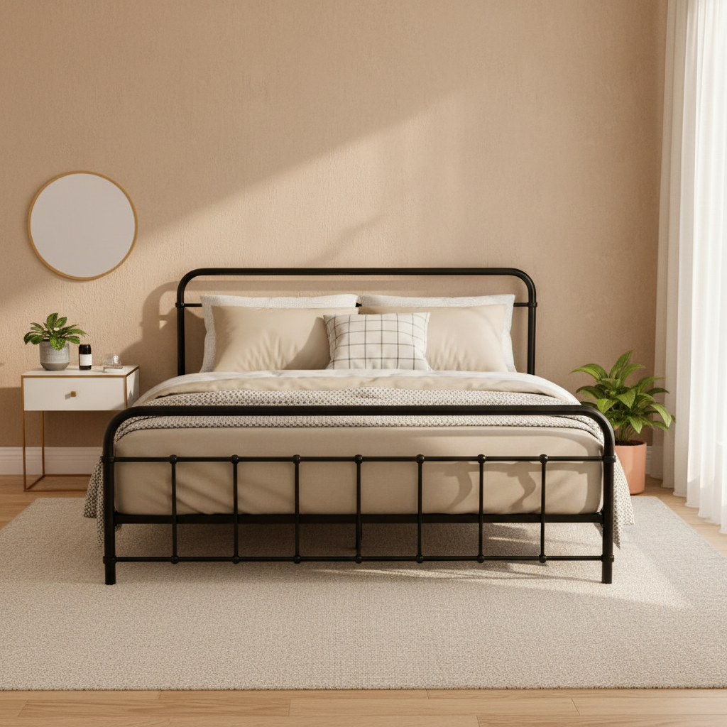 Beds & Bed Frames: Artiss Bed Frame Metal Bed Frame LEO - Queen (Black)