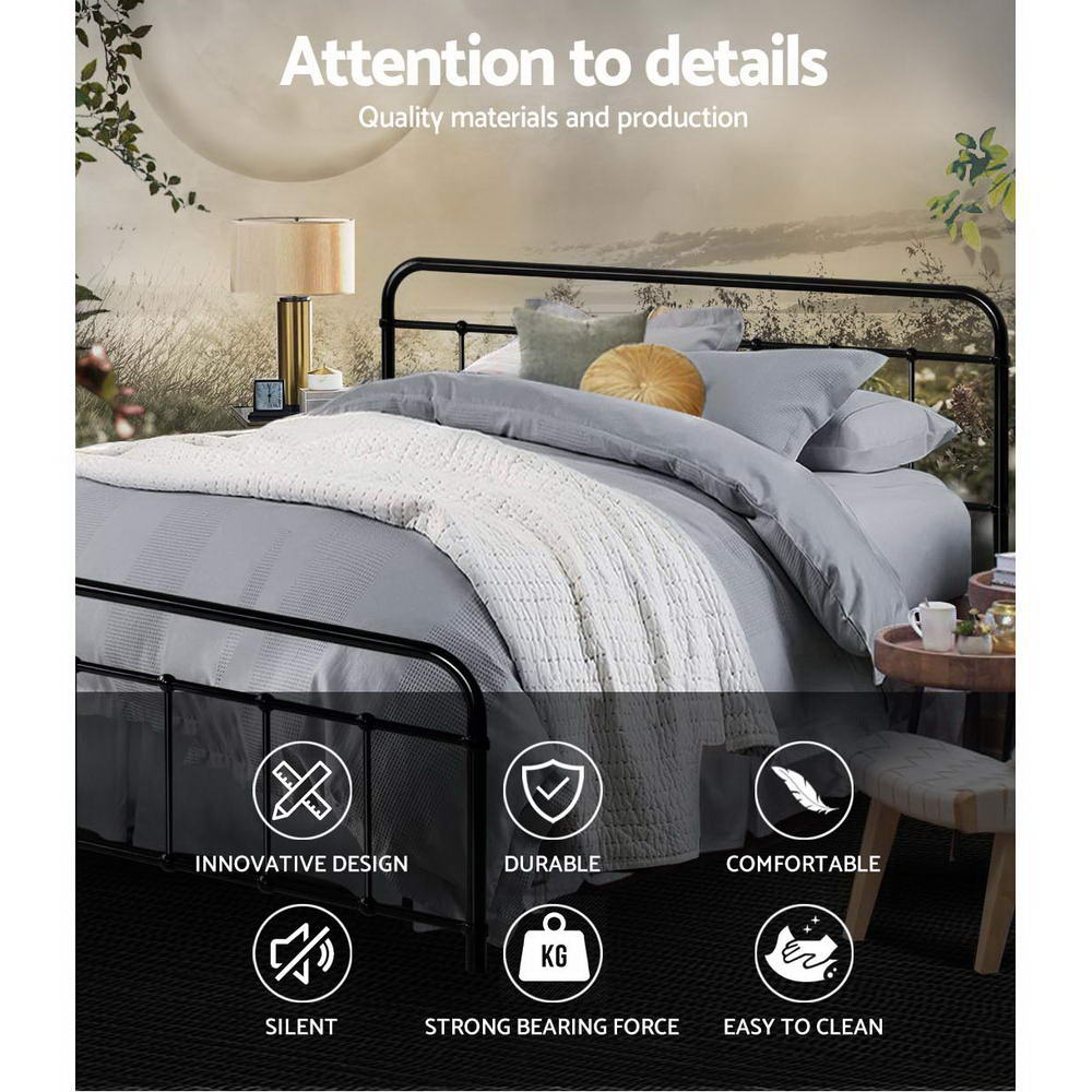Beds & Bed Frames: Artiss Bed Frame Metal Bed Frame LEO - Queen (Black)
