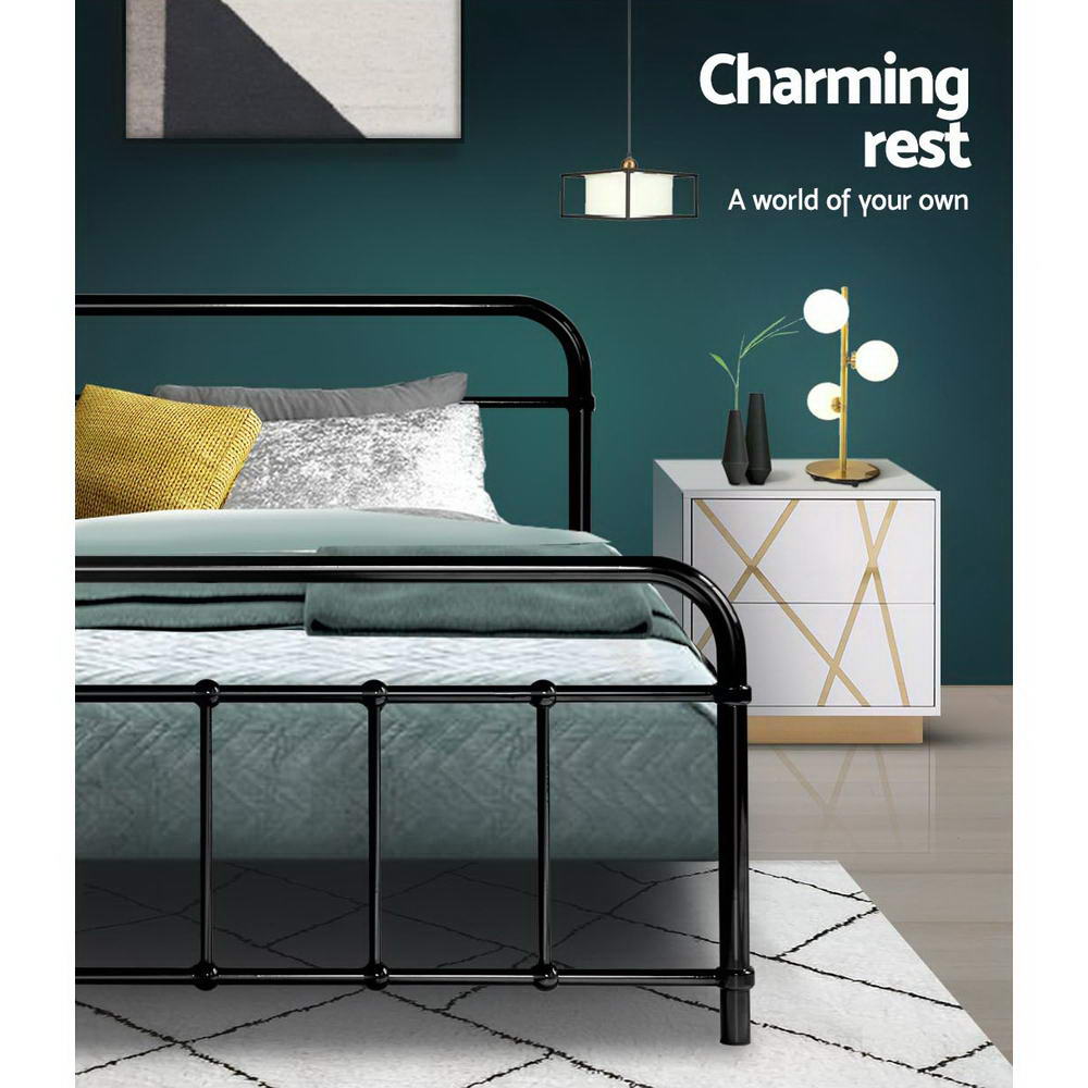 Beds & Bed Frames: Artiss Bed Frame Metal Bed Frame LEO - Queen (Black)