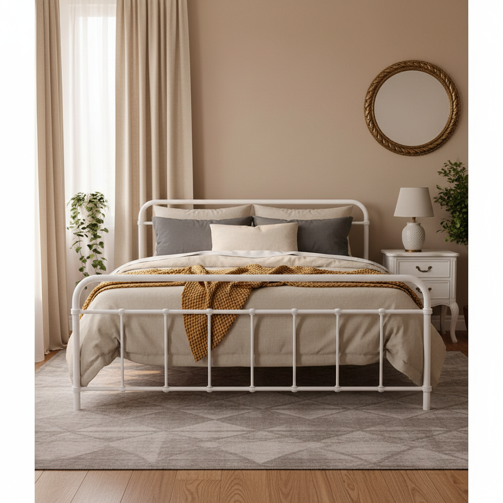 Beds & Bed Frames: Artiss Bed Frame Metal Bed Frame LEO - Queen (White)