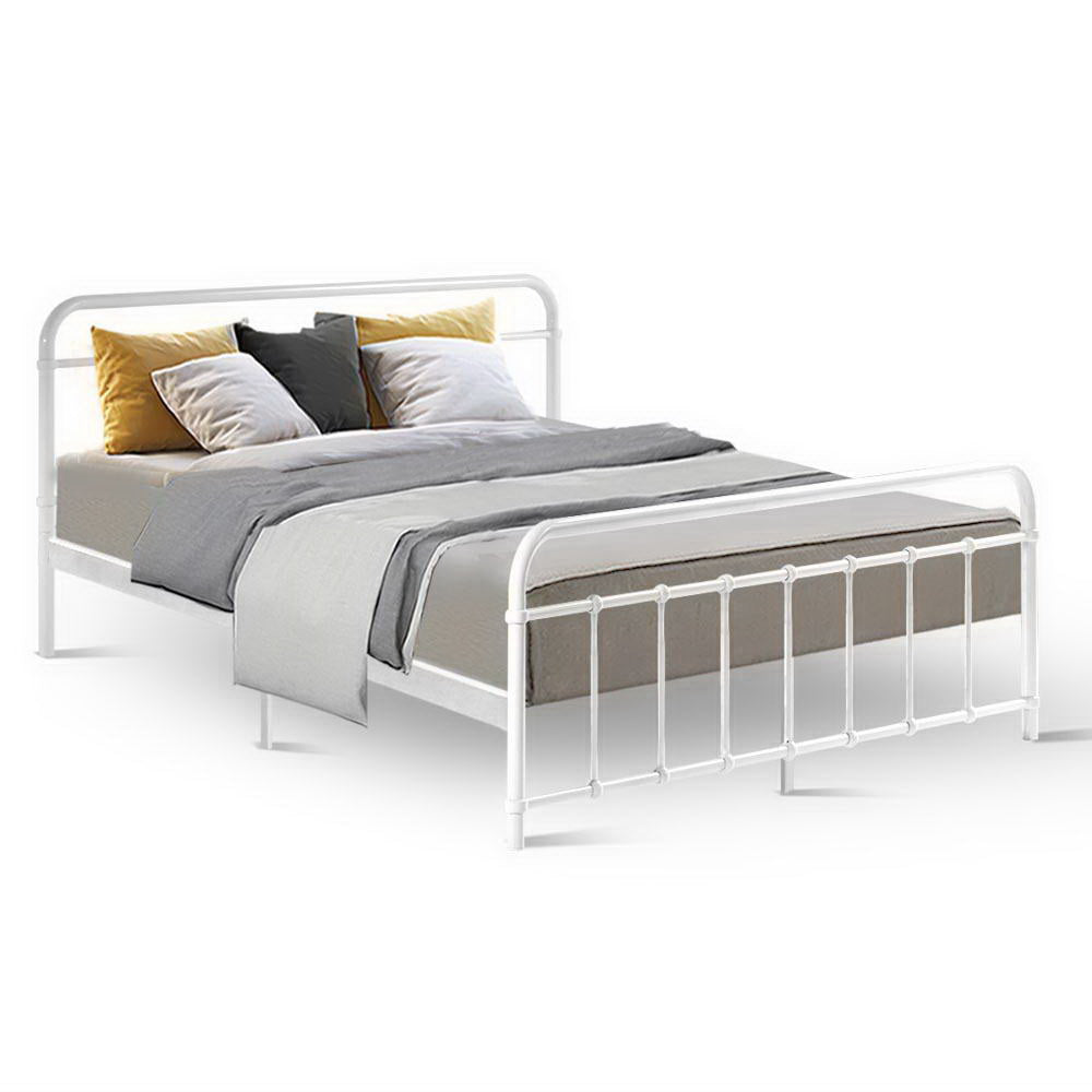 Beds & Bed Frames: Artiss Bed Frame Metal Bed Frame LEO - Queen (White)