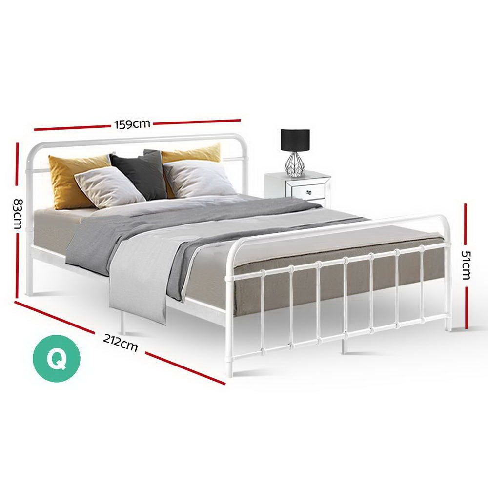 Beds & Bed Frames: Artiss Bed Frame Metal Bed Frame LEO - Queen (White)