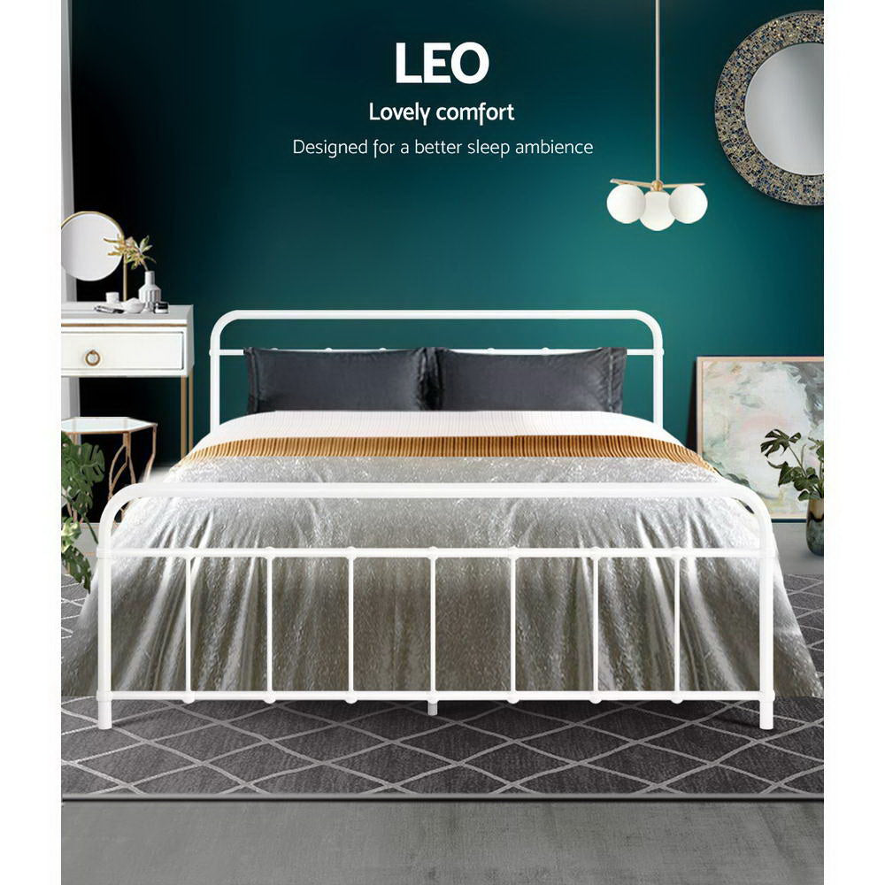 Beds & Bed Frames: Artiss Bed Frame Metal Bed Frame LEO - Queen (White)