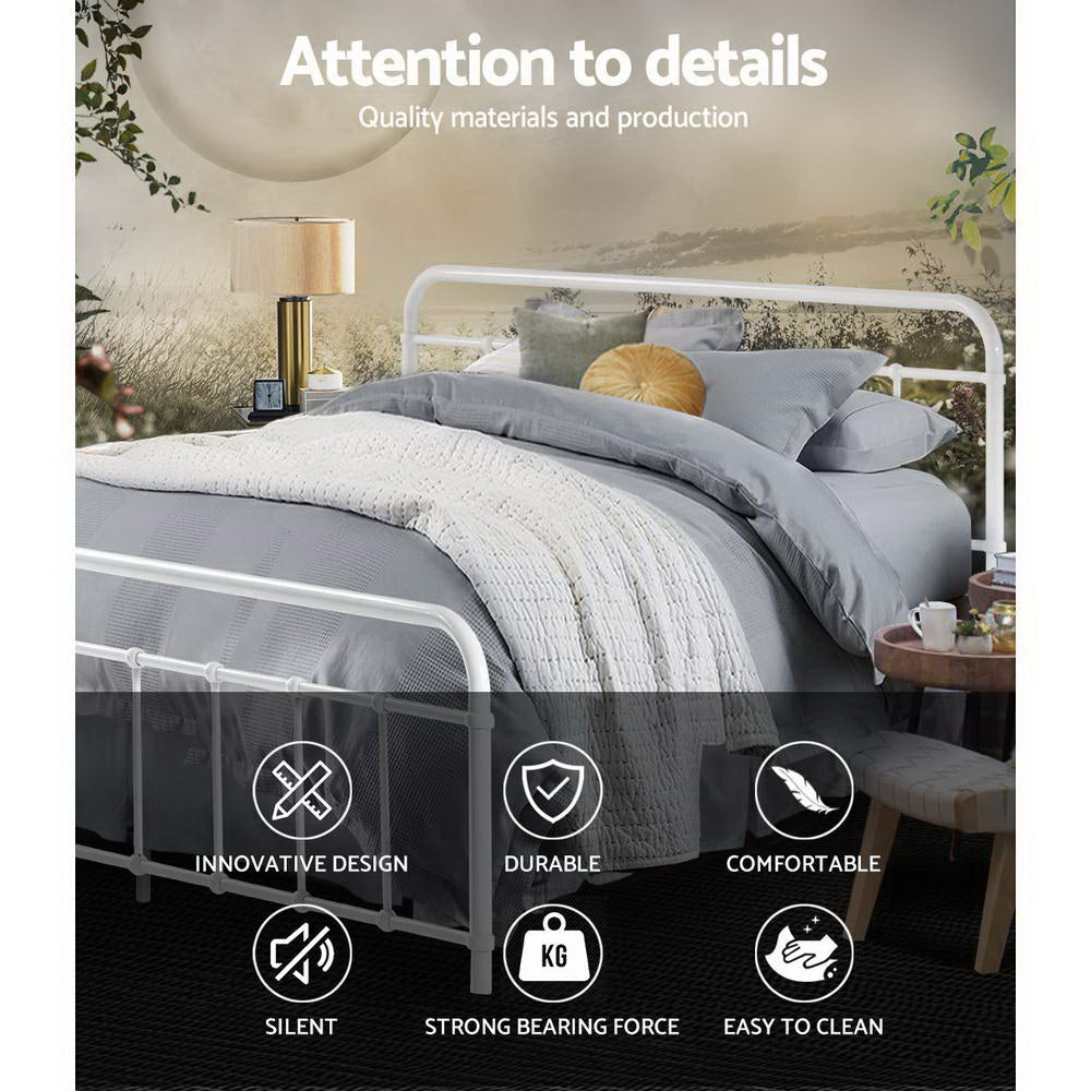 Beds & Bed Frames: Artiss Bed Frame Metal Bed Frame LEO - Queen (White)