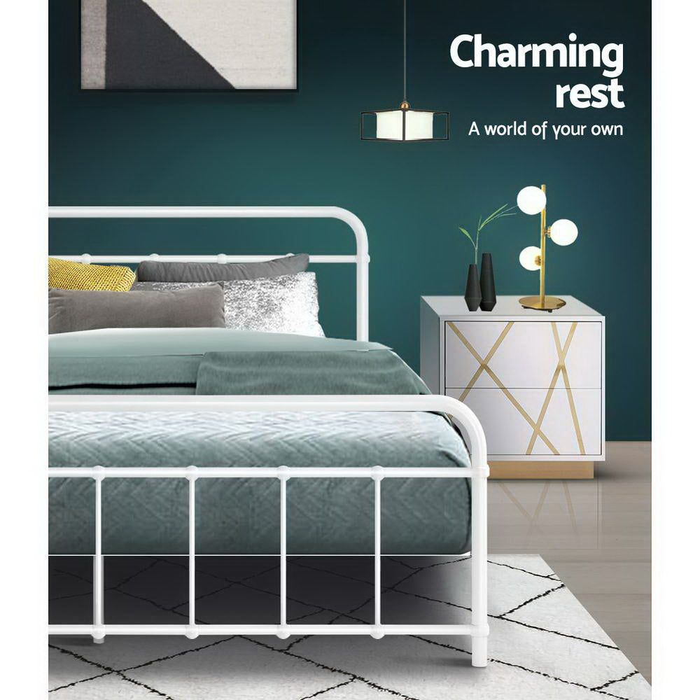 Beds & Bed Frames: Artiss Bed Frame Metal Bed Frame LEO - Queen (White)