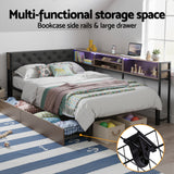 Beds & Bed Frames: Artiss Bed Frame King Single Size with 2 Drawers and Charging Station Metal Corner Bed Base