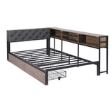 Beds & Bed Frames: Artiss Bed Frame King Single Size with 2 Drawers and Charging Station Metal Corner Bed Base