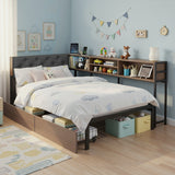 Beds & Bed Frames: Artiss Bed Frame Single Size with 2 Drawers and Charging Station Metal Corner Bed Base