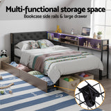 Beds & Bed Frames: Artiss Bed Frame Single Size with 2 Drawers and Charging Station Metal Corner Bed Base
