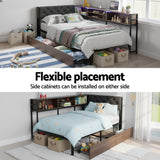 Beds & Bed Frames: Artiss Bed Frame Single Size with 2 Drawers and Charging Station Metal Corner Bed Base
