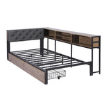Beds & Bed Frames: Artiss Bed Frame Single Size with 2 Drawers and Charging Station Metal Corner Bed Base