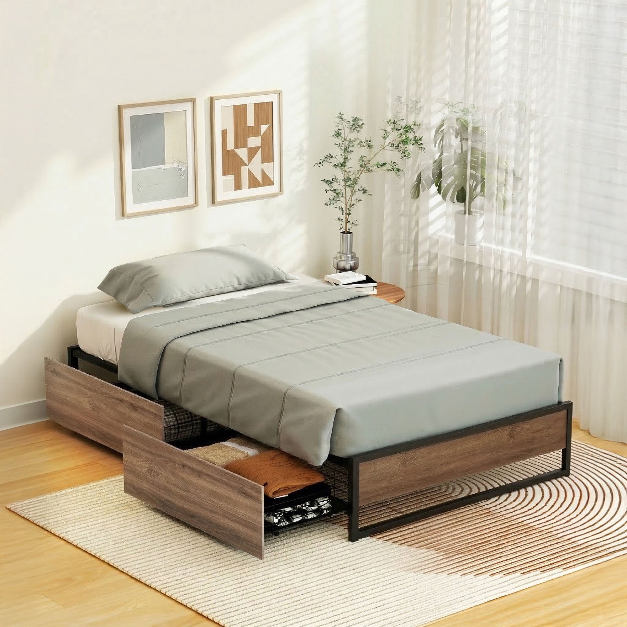 Artiss Bed Frame Metal Frame Single Bed Base 2 Drawers OSLO