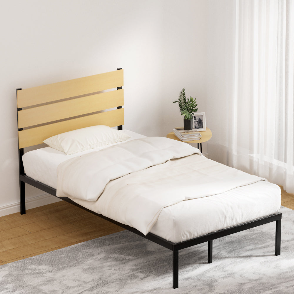 Beds & Bed Frames: Artiss Bed Frame King Single Size Metal Base Mattress Platform Foundation PAULA