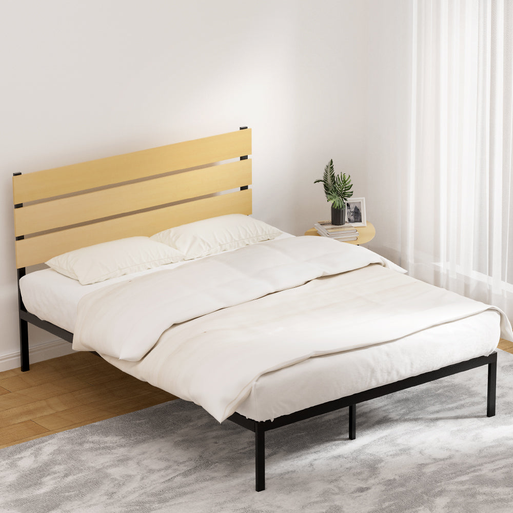 Beds & Bed Frames: Artiss Bed Frame Queen Size Metal Base Mattress Platform Foundation Black PAULA