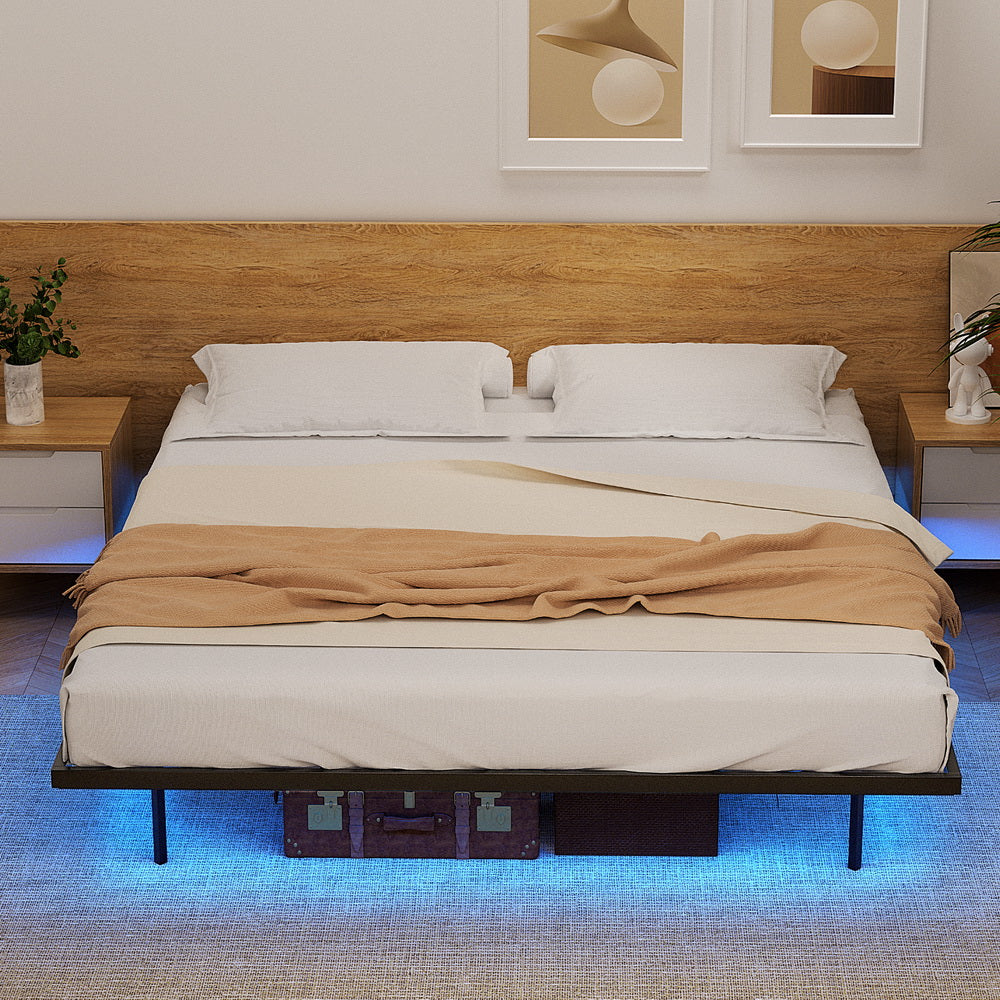 Beds & Bed Frames: Artiss King Bed Frame,Floating Metal Bed Frame with Smart LED Lights - Sturdy Metal Platform Bed Base, Silent Design, Tool-Free Assembly, 300KG Capacity for Home/Hotel/Master Bedroom
