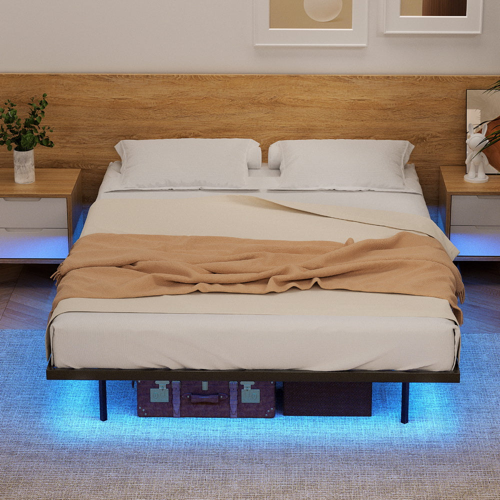 Beds & Bed Frames: Artiss Queen Bed Frame,Floating Metal Bed Frame with Smart LED Lights - Sturdy Metal Platform Bed Base, Silent Design, Tool-Free Assembly, 300KG Capacity for Home/Hotel/Master Bedroom?