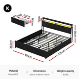Beds & Bed Frames: Artiss Metal Bed Frame King Size Storage Headboard Charge Station LED 4 Drawers
