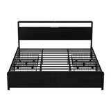 Beds & Bed Frames: Artiss Metal Bed Frame King Size Storage Headboard Charge Station LED 4 Drawers