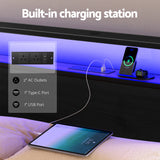 Beds & Bed Frames: Artiss Metal Bed Frame King Size Storage Headboard Charge Station LED 4 Drawers
