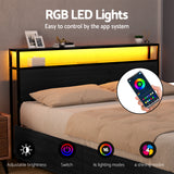 Beds & Bed Frames: Artiss Metal Bed Frame King Size Storage Headboard Charge Station LED 4 Drawers