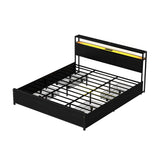 Beds & Bed Frames: Artiss Metal Bed Frame King Size Storage Headboard Charge Station LED 4 Drawers