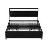 Beds & Bed Frames: Artiss Metal Bed Frame Queen Size Storage Headboard Charge Station LED 4 Drawers