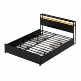 Beds & Bed Frames: Artiss Metal Bed Frame Queen Size Storage Headboard Charge Station LED 4 Drawers