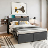 Beds & Bed Frames: Artiss Metal Bed Frame Double Size with 2-Tier Hidden Storage with Charging Station