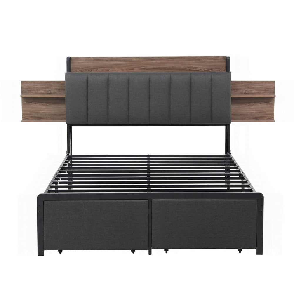 Beds & Bed Frames: Artiss Metal Bed Frame Double Size with 2-Tier Hidden Storage with Charging Station