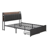 Beds & Bed Frames: Artiss Metal Bed Frame Double Size with 2-Tier Hidden Storage with Charging Station